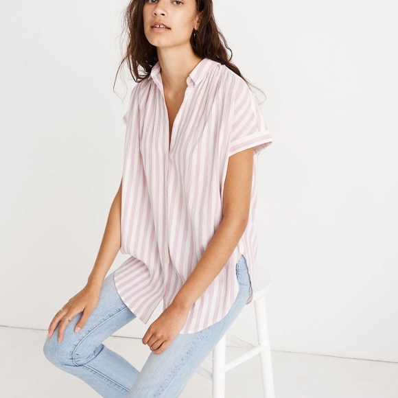 Madewell Tops - Madewell Pink and White Striped Button-Down Tunic